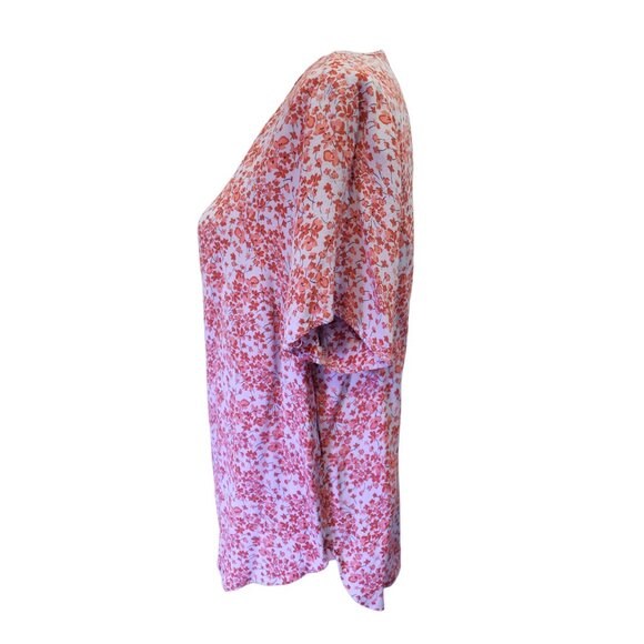 H & M Womens Short Sleeve Blue & Pink Floral Print Blouse 12 - Picture 2 of 6